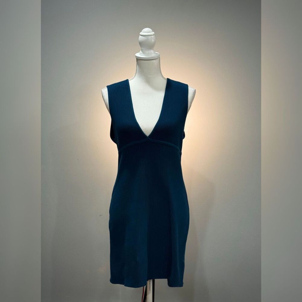 Teal House of Harlow 1960 Ribbed Deep-V Bodycon Dress Size L NWT